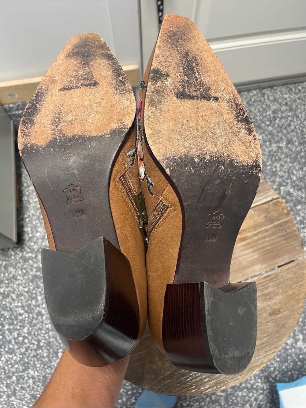 Donald J. Pliner Brown Leather Floral-Embroidered Booties, 10 - Picture 6 of 6